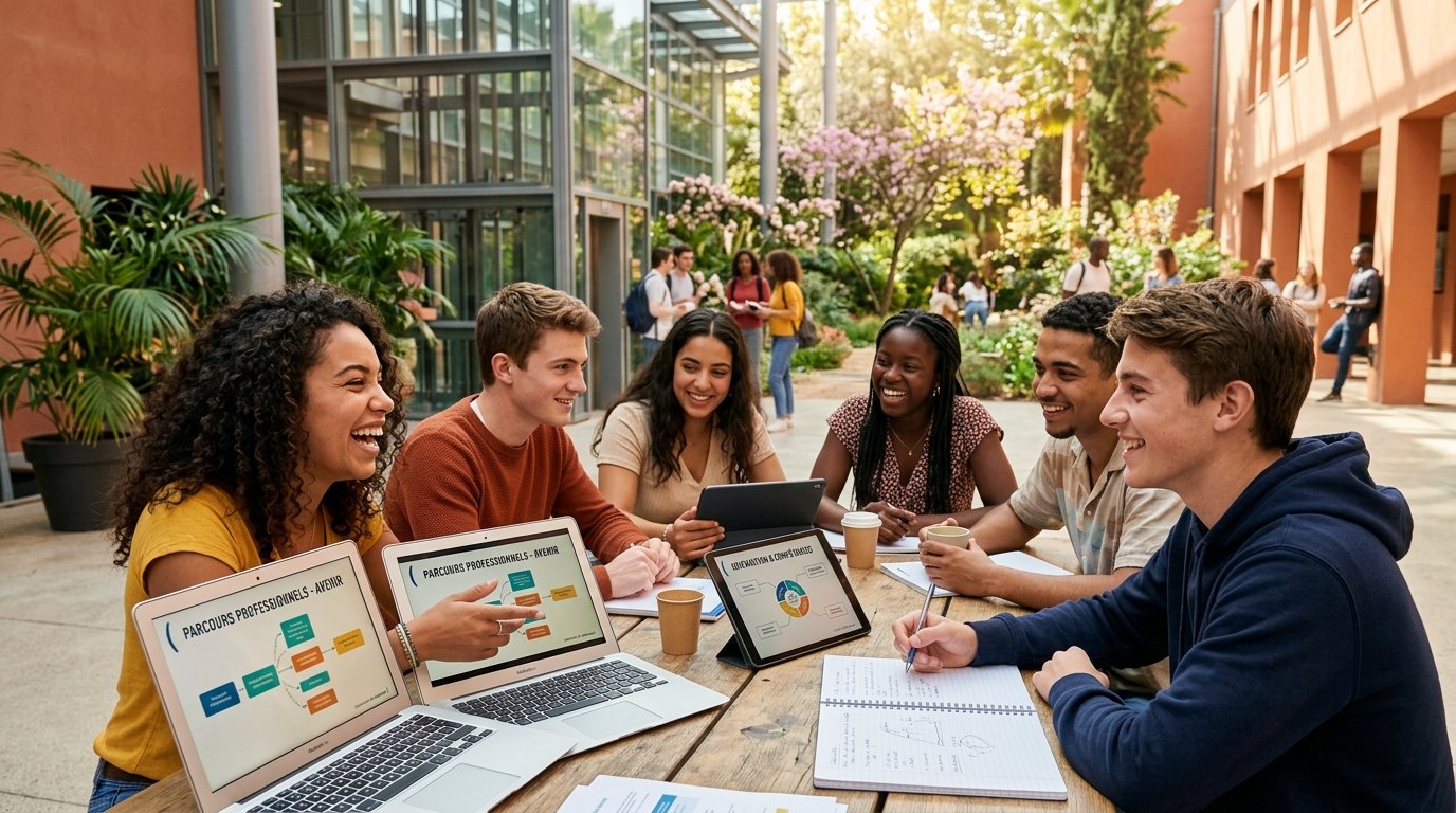 Lycéens et étudiants explorant leur orientation avec PathFinder